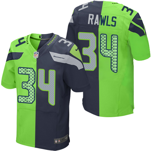 Men's Elite Thomas Rawls Nike Jersey Navy/Green - #34 Split Fashion NFL Seattle Seahawks